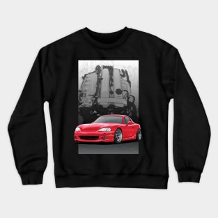 Mx5 / Miata nb illustration with engine backdrop Crewneck Sweatshirt